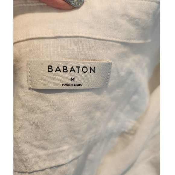 BABATON Aritzia Womans Utility Button up‎ Linen Shirt White Med Roll Tab Sleeve - Picture 10 of 12